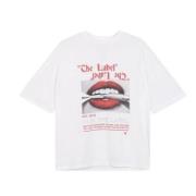 Alix The Label Läppar Tryck Oversized Bomull T-shirt White, Dam