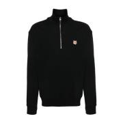 Maison Kitsuné Svart Half Zip Sweatshirt Aw24 Black, Herr