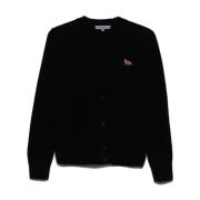 Maison Kitsuné Svart Stickad Baby Fox Patch Kofta Black, Dam