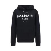 Balmain Svart Print Hoodie Black, Herr