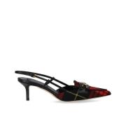 Elisabetta Franchi Svart och Röd Tartan Slingback Pump Multicolor, Dam