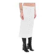 Courrèges Denim Midi Kjol med Metallknappar White, Dam