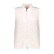 Geisha Stickad Dragkedja Gilet White, Dam