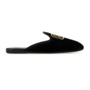 Miu Miu Svarta Slip-On Broderade Mulor Black, Dam