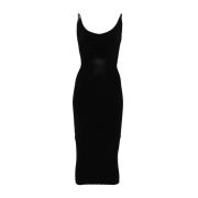 Mugler Svart Ribbad Midi Klänning Black, Dam