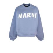 Marni Organisk Bomullströja i Jersey med Framlogo Tryck Blue, Dam