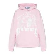 Ganni Hoodie med logotyp Pink, Dam