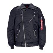 Alpha Industries Svart Bikerjacka med Poussoir Krage Black, Herr