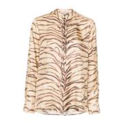 Stella McCartney Silkesskjorta med Tigertryck Beige, Dam