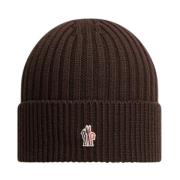 Moncler Mörkbrun Ull Ribbstickad Mössa Brown, Unisex