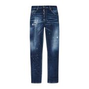 Dsquared2 Indigo Målningsstänk Jeans Distressed Design Blue, Herr