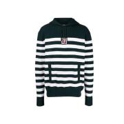 Balmain Ull Logo Sweatshirt Horisontella Ränder Huva Black, Herr