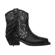 Alma EN Pena Platta ankelboots med fransar Black, Dam