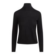 Max Mara Sömlös Turtleneck Tröja med Dragkedja bak Black, Dam