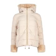 Emme DI Marella Beige faux-fur trim puffer jacka Beige, Dam