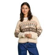 Pepe Jeans Fairisle Jacquard Stickad Tröja Beige, Dam