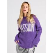 Suncoo Fluffy Wool Blend Round Neck Sweater Purple, Dam