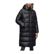 Blauer Lång Parka med rutigt motiv Black, Dam