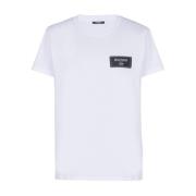 Balmain Vit Bomull Logo Patch T-shirt White, Herr