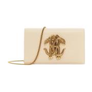 Roberto Cavalli Monogram Mirror Snake Läder Axelremsväska Beige, Dam