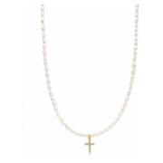 Nialaya Men's Mini Pearl Choker with Cross Yellow, Herr