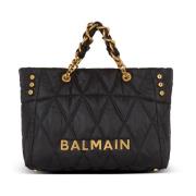 Balmain 1945 Mjuk toteväska i diamantquiltad nylon Black, Herr