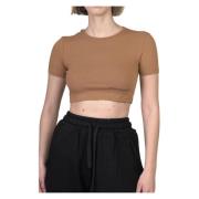 Hinnominate Ribbstickad Crop Top i Hasselnöt Brown, Dam