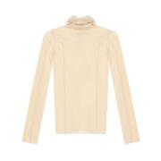 Baserange Ruffled Hem Turtleneck Top i Cream Beige, Dam