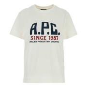 A.p.c. Vit Crew Neck T-shirt Front Print White, Herr