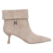 Estro Beige Velour Lågklackade Ankelboots för Kvinnor Beige, Dam