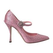 Dolce & Gabbana Kristalldekorerade Satinpumps Pink, Dam