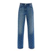 Versace Kristall Stud Straight Jeans Blue, Dam