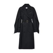 Burberry Svart Ullblandad Trenchcoat Black, Dam