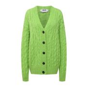 Msgm Grön Cable-Knit V-Neck Sweater Green, Dam