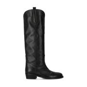 Via Roma 15 Svart läder Venedig stövel med 4cm klack Black, Dam