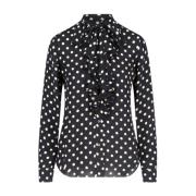 Aspesi Polka Dot Print Mandarin Krage Skjorta Black, Dam