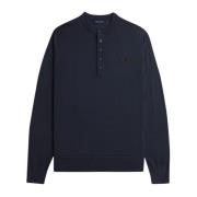 Fred Perry Långärmad Henley Stickad Piké Blue, Herr