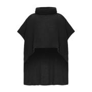 American Dreams Elegant Svart Poncho Rullkrage Black, Dam