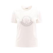 Moncler Bomull T-shirt med Frontlogo White, Dam