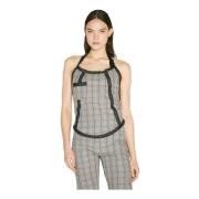 Our Legacy Rutig Pinafore Top med Spetsdetaljer Gray, Dam