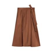 Max Mara Weekend Veckad Midi Kjol med Asymmetrisk Bälte Brown, Dam