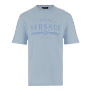 Versace Bomull Crew Neck Logo Print T-shirt Blue, Herr