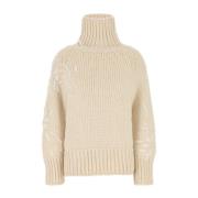 Ermanno Scervino Hög Hals Broderad Tröja Beige, Dam