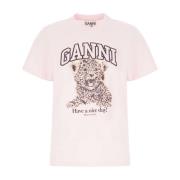 Ganni Casual Cotton T-shirt Pink, Dam