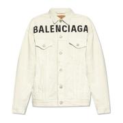 Balenciaga Denimjacka med logotyp White, Dam