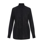 Ermanno Scervino Svart Crepe de Chine Skjorta med Strassdetalj Black, ...