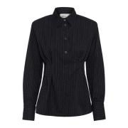 Gestuz Mörkblå Pinstripad Skjortblus Black, Dam