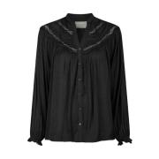 Neo Noir Svart Broderad Deco Blus Black, Dam