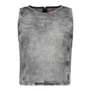 Diesel Ärmlös denimtopp med strass Gray, Dam