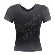 Alexander Wang Svart Ombré Rhinestone T-shirt Gray, Dam